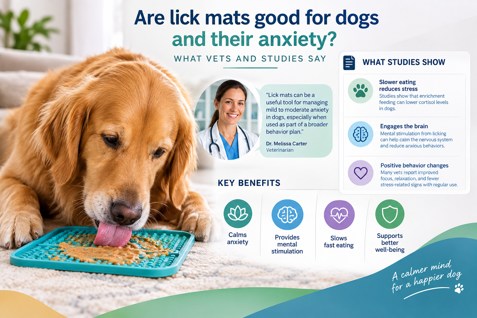 Are lick mats safe for dogs, and how long should a session last?
