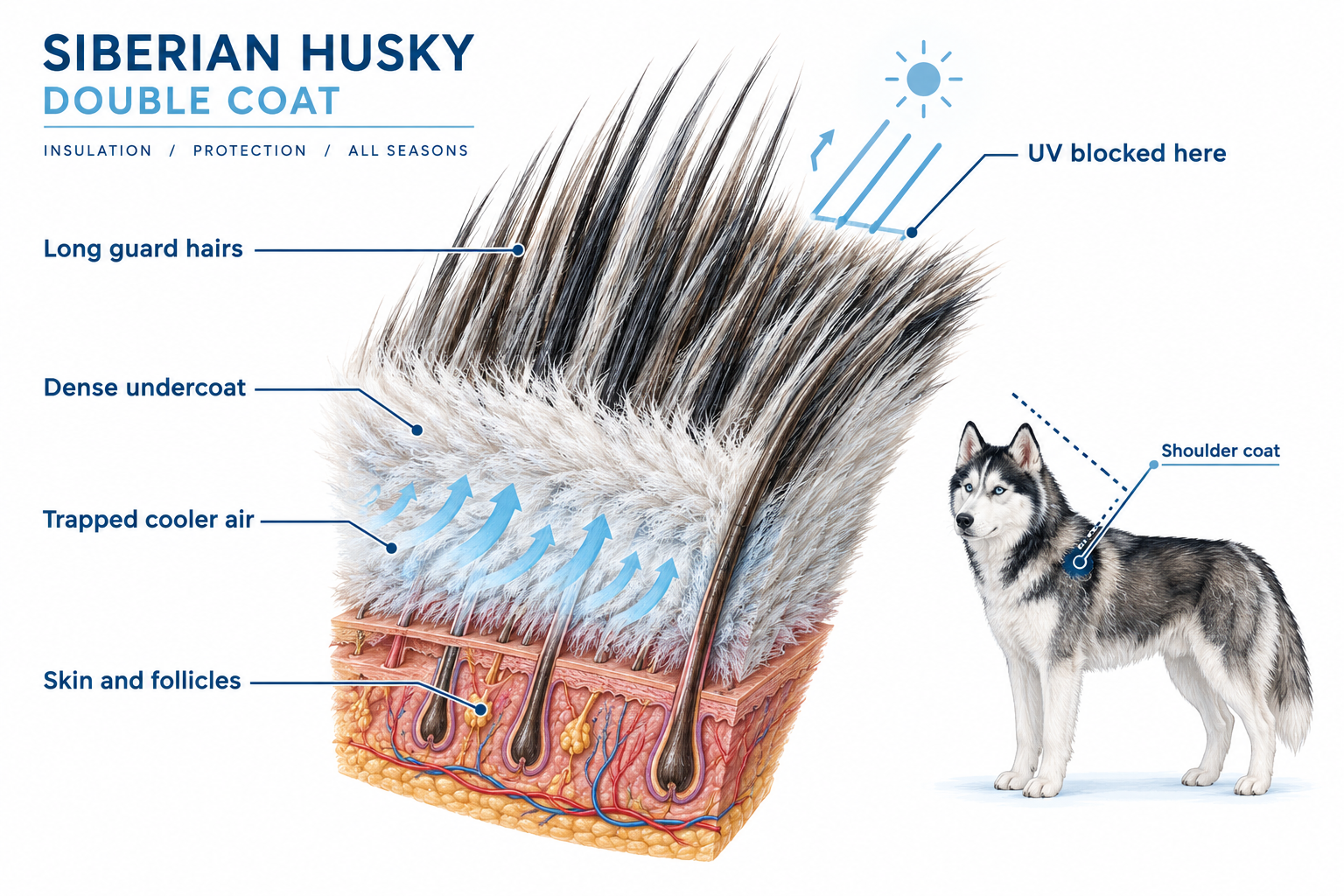 How does a Husky's double coat work?