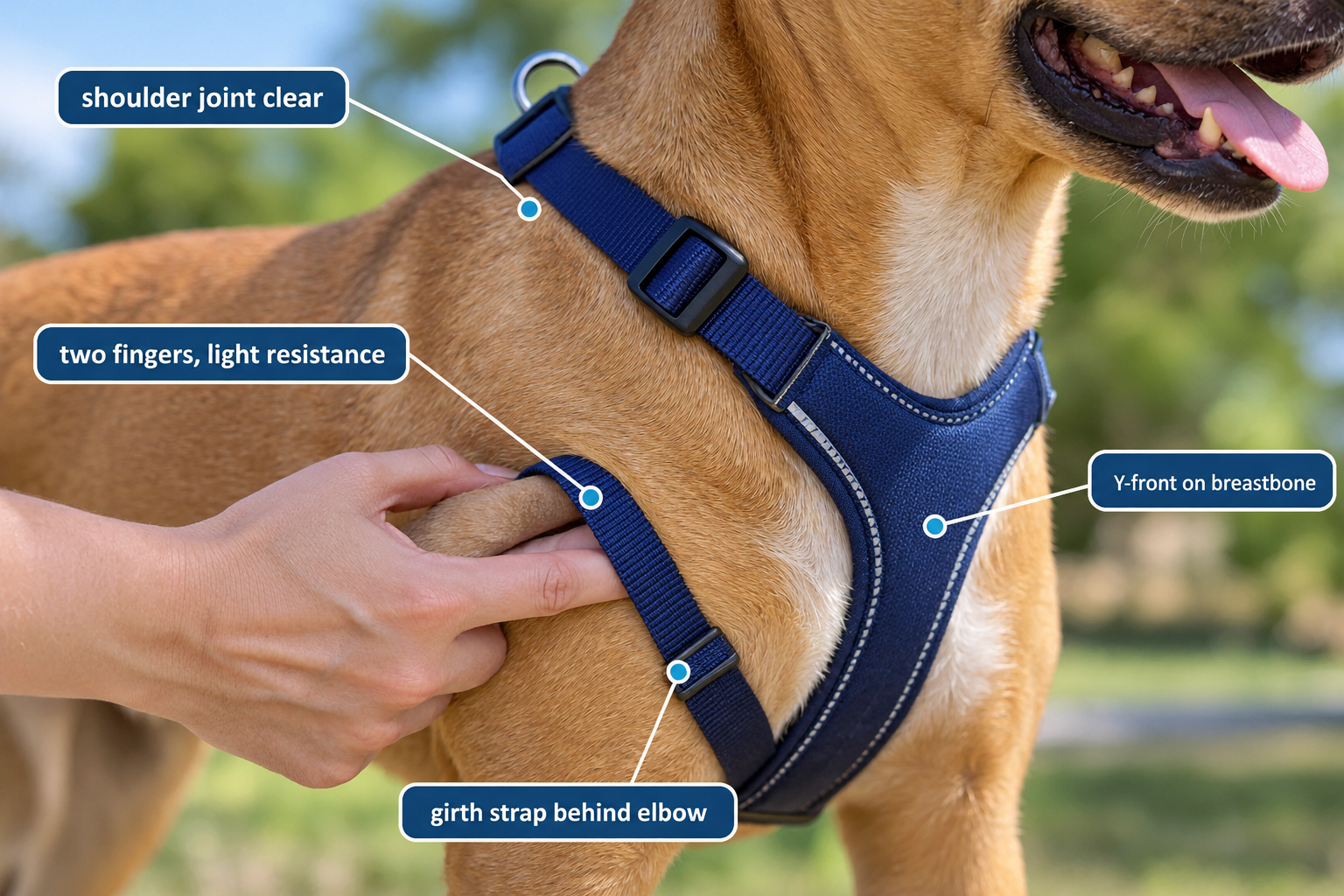 How should a dog harness fit? (the 2-finger rule explained)