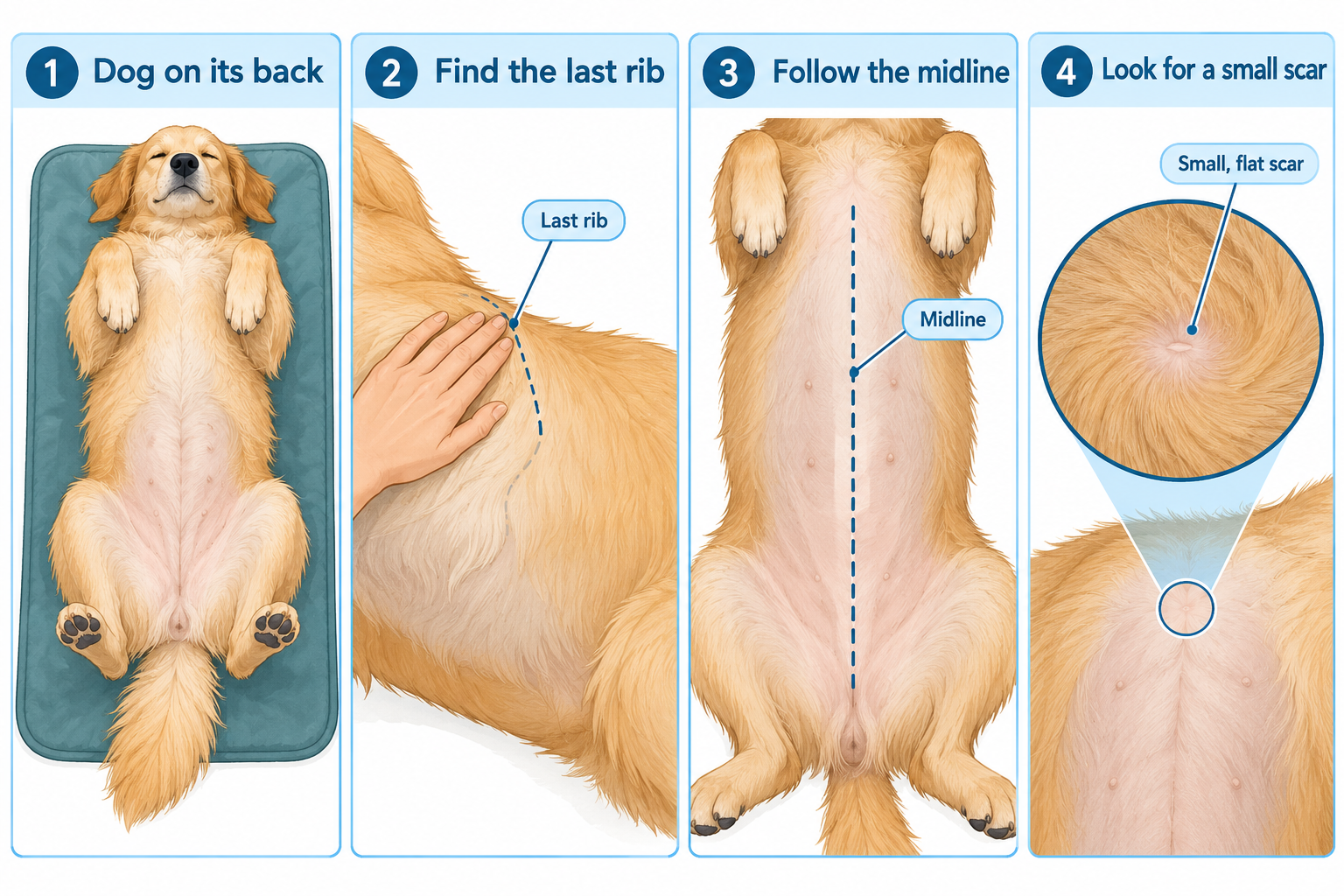 Where is a dog's belly button, and what does it look like?