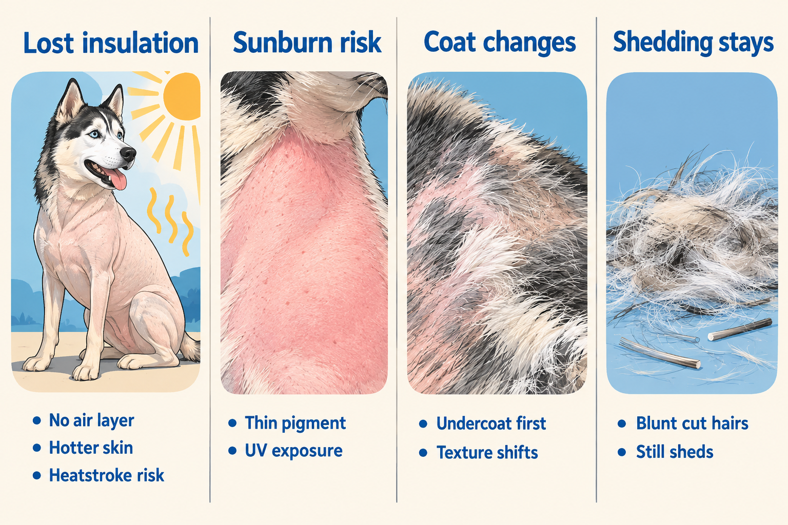 What are the 4 reasons groomers say no to shaving a husky?