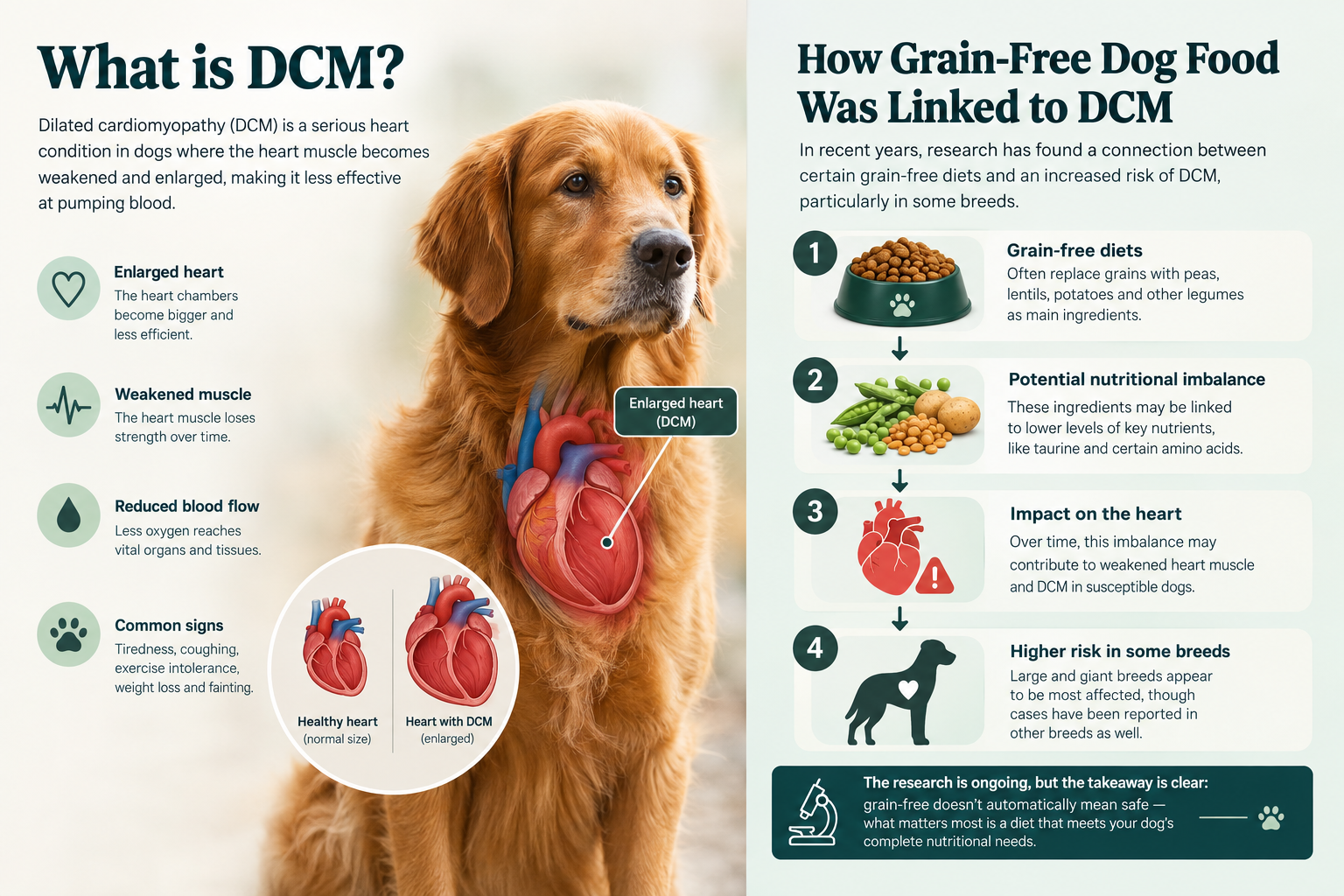 What are the symptoms of heart disease in dogs eating grain-free food?