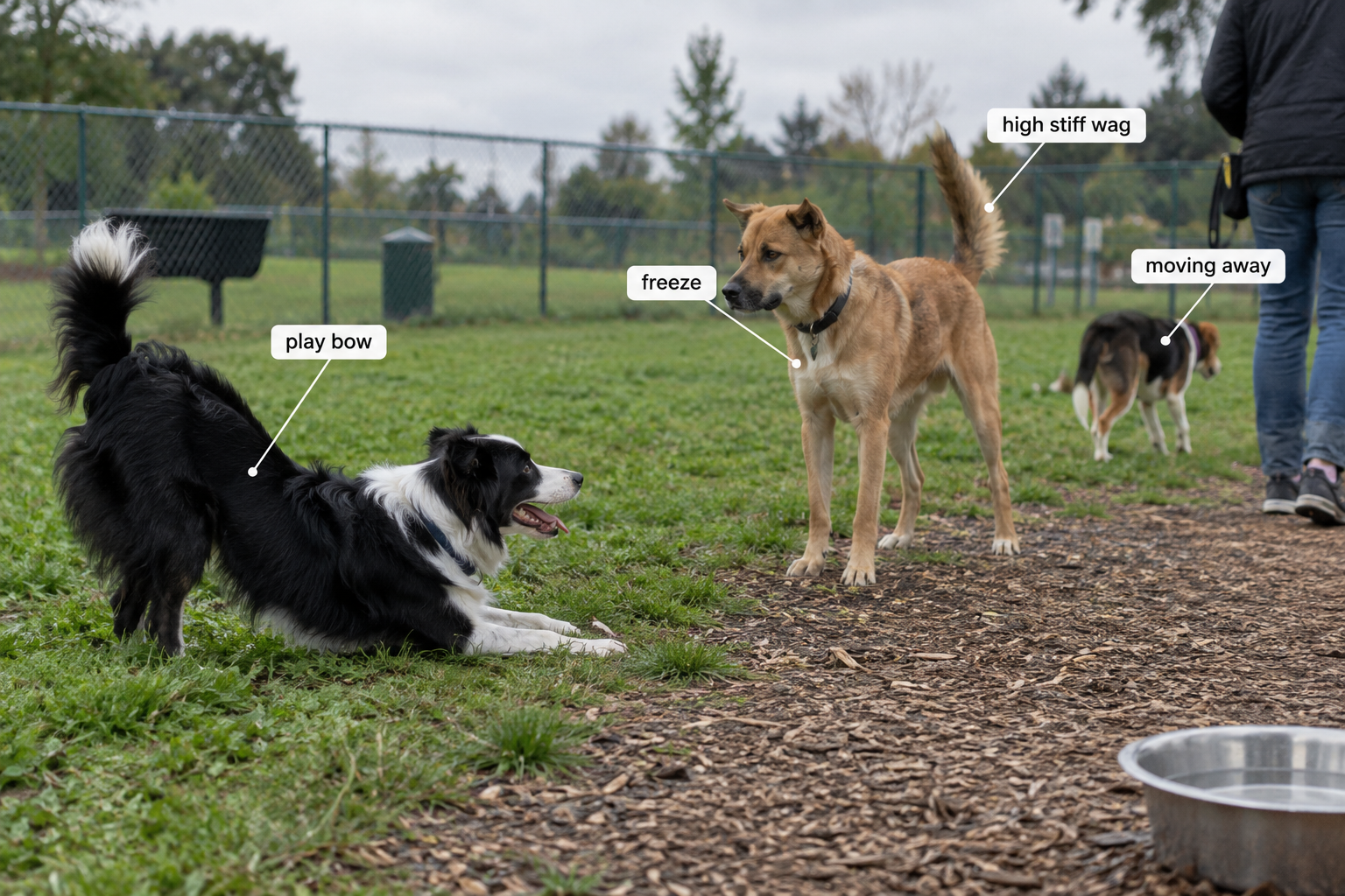 What does dog-to-dog body language look like at the park?