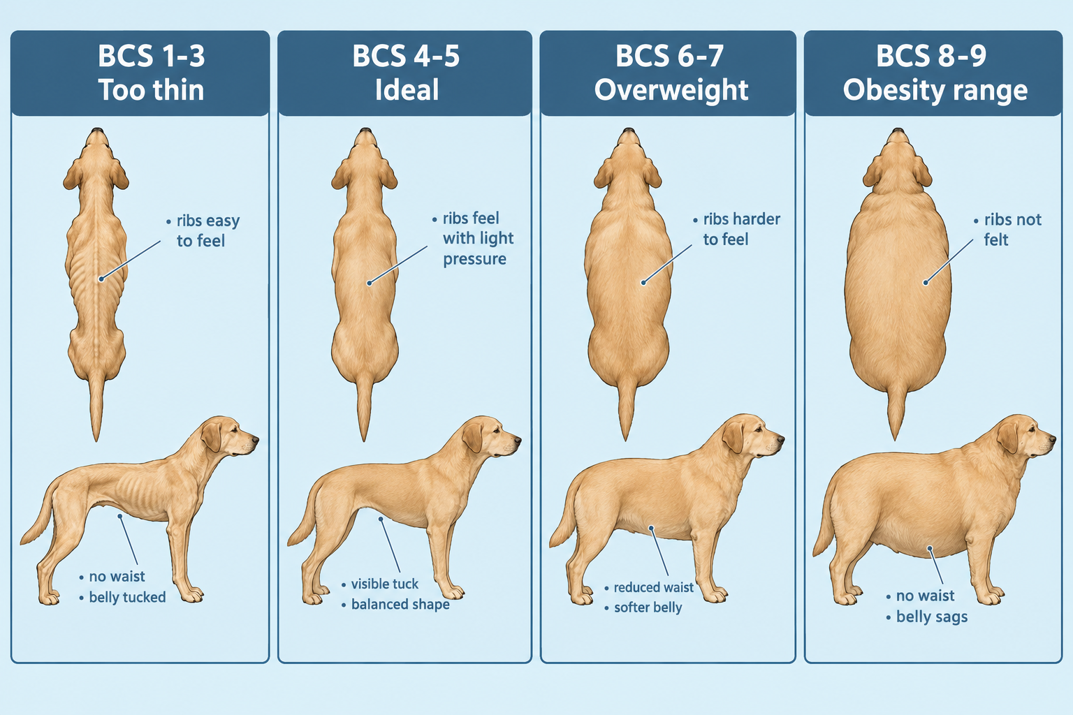 What is a dog body condition score, and what is ideal?