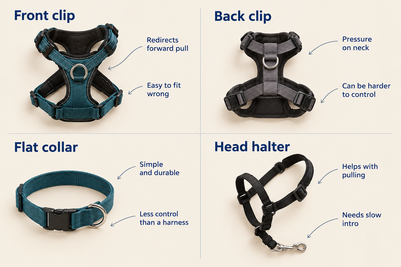 Which harness or collar works best for loose leash walking?