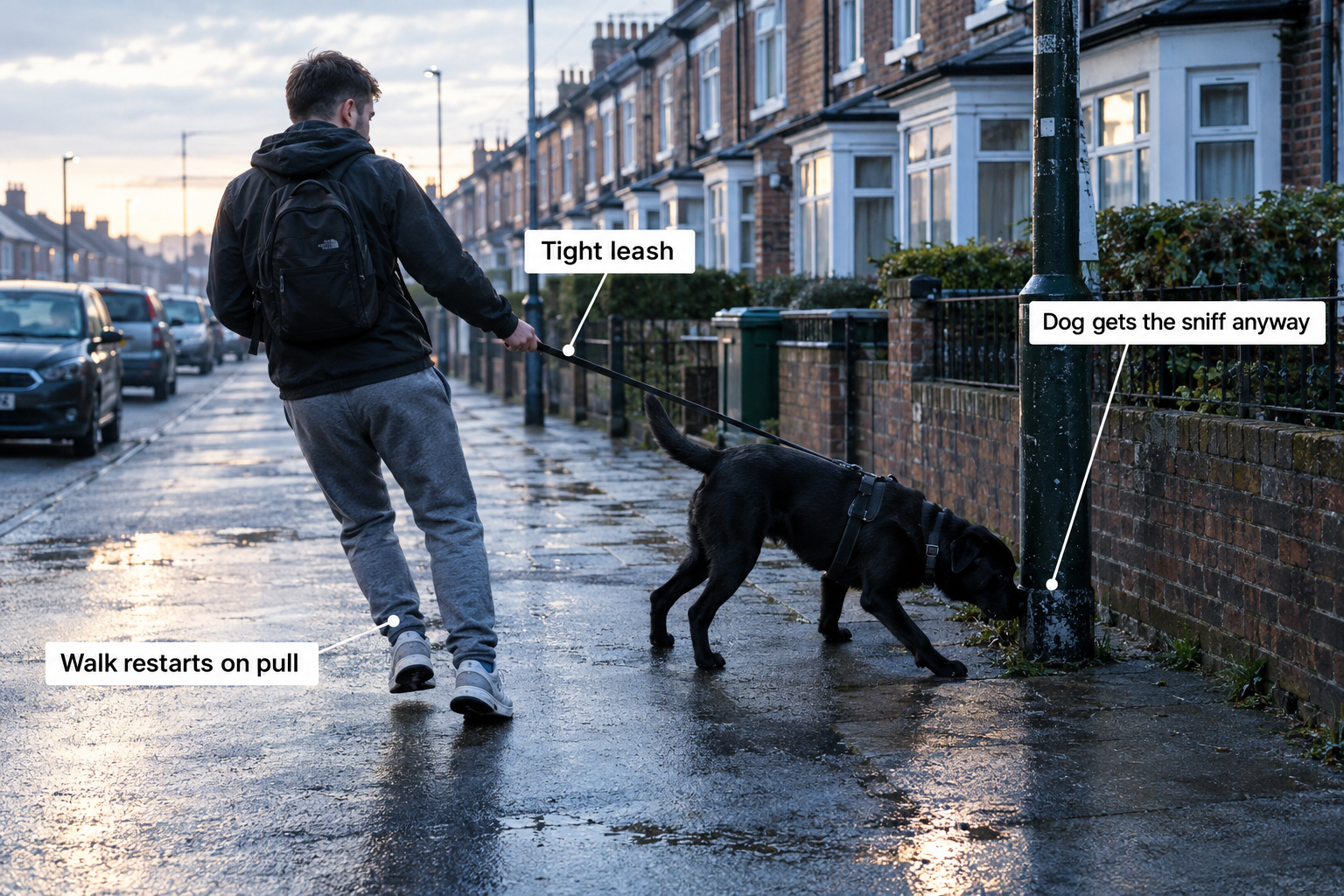 Why does stop-and-go loose leash walking stall?